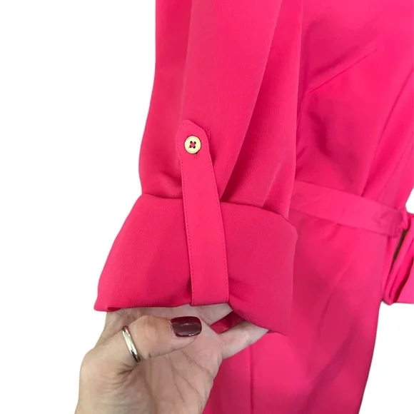 EUC NEW YORK & COMPANY HOT PINK COLLARED LONG SLEEVE OR 3/4 SLEEVE. LARGE. - Picture 5 of 5